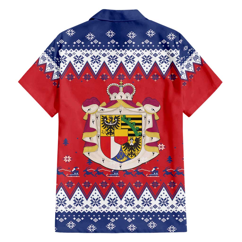 Liechtenstein Christmas Family Matching Off Shoulder Short Dress and Hawaiian Shirt Coat Of Arms Frohe Weihnachten - Wonder Print Shop