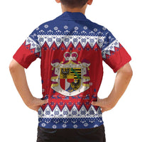 Liechtenstein Christmas Family Matching Puletasi and Hawaiian Shirt Coat Of Arms Frohe Weihnachten - Wonder Print Shop