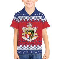 Liechtenstein Christmas Family Matching Puletasi and Hawaiian Shirt Coat Of Arms Frohe Weihnachten - Wonder Print Shop