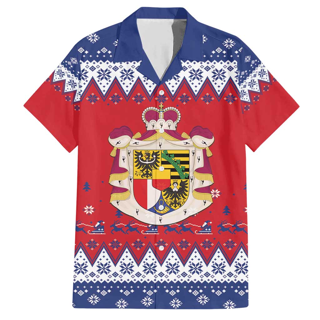 Liechtenstein Christmas Family Matching Short Sleeve Bodycon Dress and Hawaiian Shirt Coat Of Arms Frohe Weihnachten - Wonder Print Shop