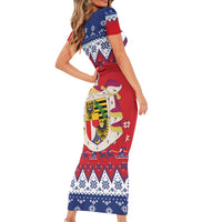 Liechtenstein Christmas Family Matching Short Sleeve Bodycon Dress and Hawaiian Shirt Coat Of Arms Frohe Weihnachten - Wonder Print Shop