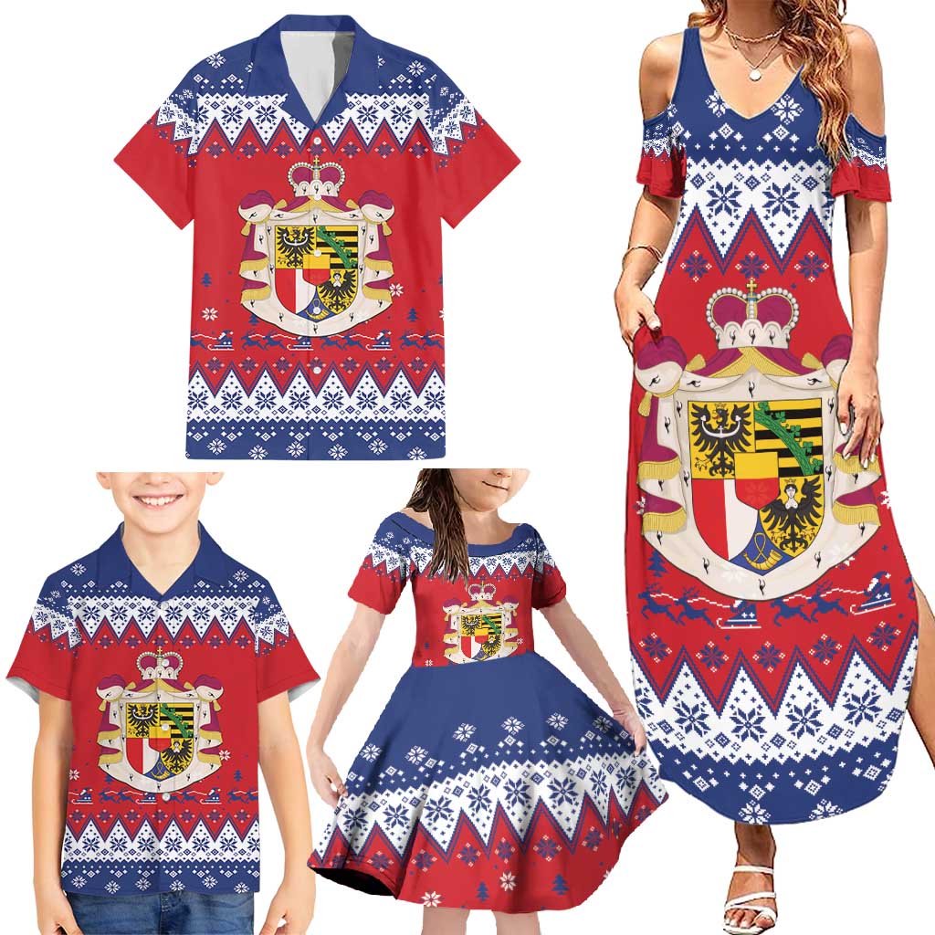 Liechtenstein Christmas Family Matching Summer Maxi Dress and Hawaiian Shirt Coat Of Arms Frohe Weihnachten - Wonder Print Shop