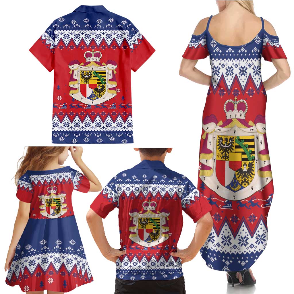 Liechtenstein Christmas Family Matching Summer Maxi Dress and Hawaiian Shirt Coat Of Arms Frohe Weihnachten - Wonder Print Shop