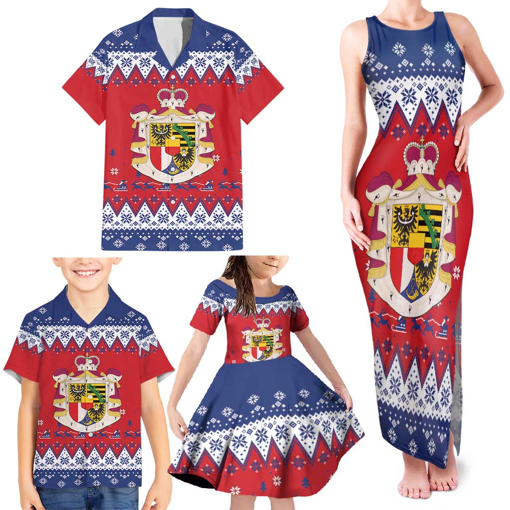 Liechtenstein Christmas Family Matching Tank Maxi Dress and Hawaiian Shirt Coat Of Arms Frohe Weihnachten - Wonder Print Shop