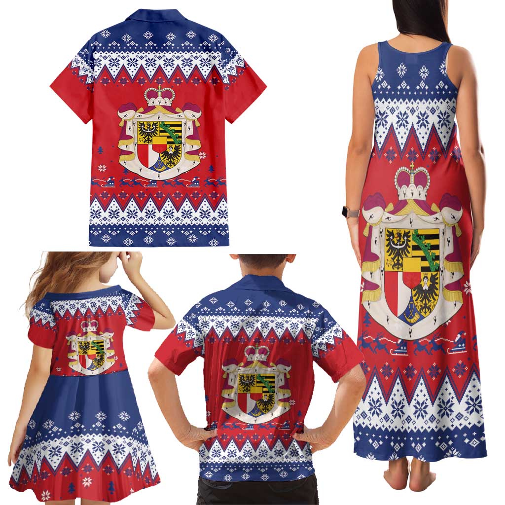 Liechtenstein Christmas Family Matching Tank Maxi Dress and Hawaiian Shirt Coat Of Arms Frohe Weihnachten - Wonder Print Shop
