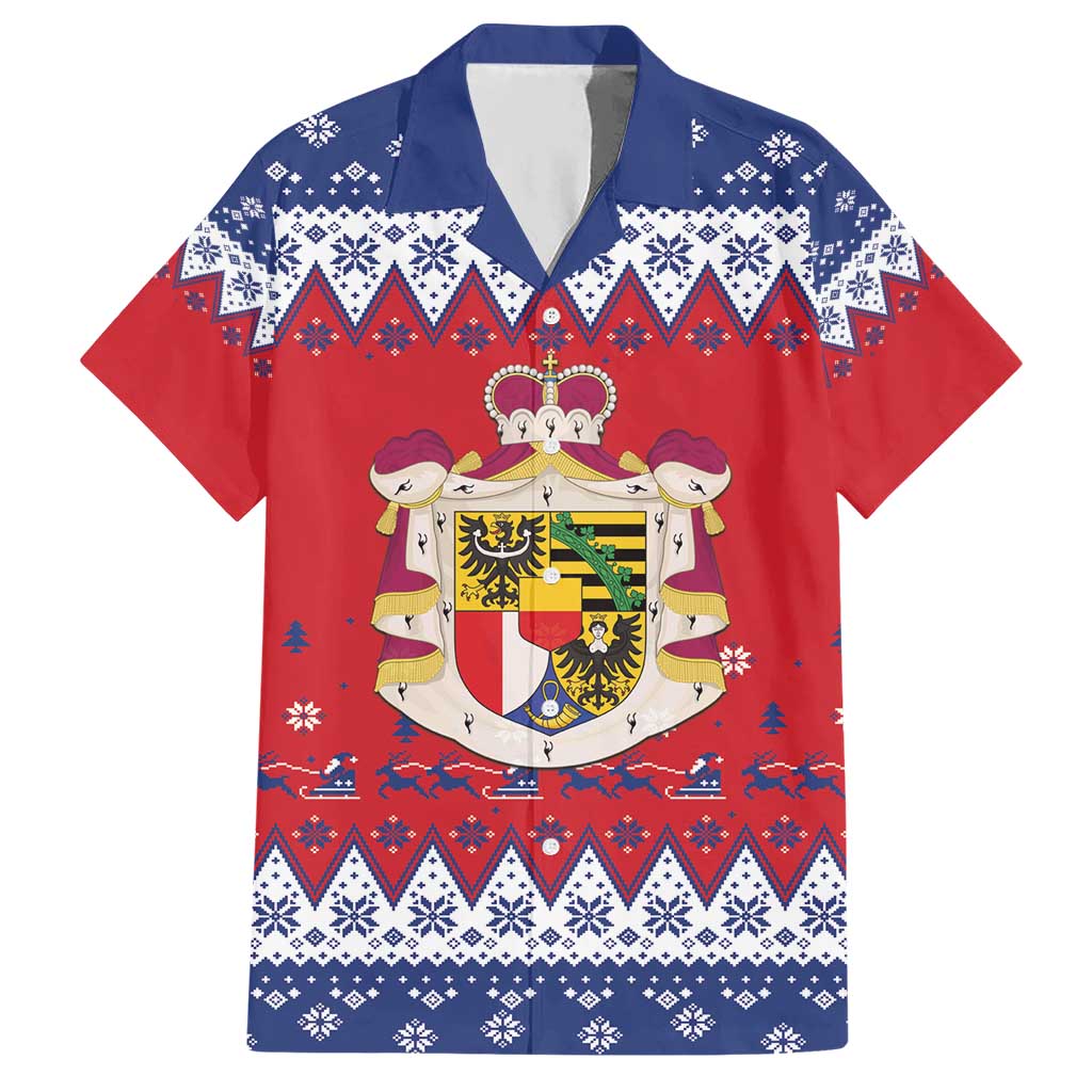 Liechtenstein Christmas Hawaiian Shirt Coat Of Arms Frohe Weihnachten - Wonder Print Shop