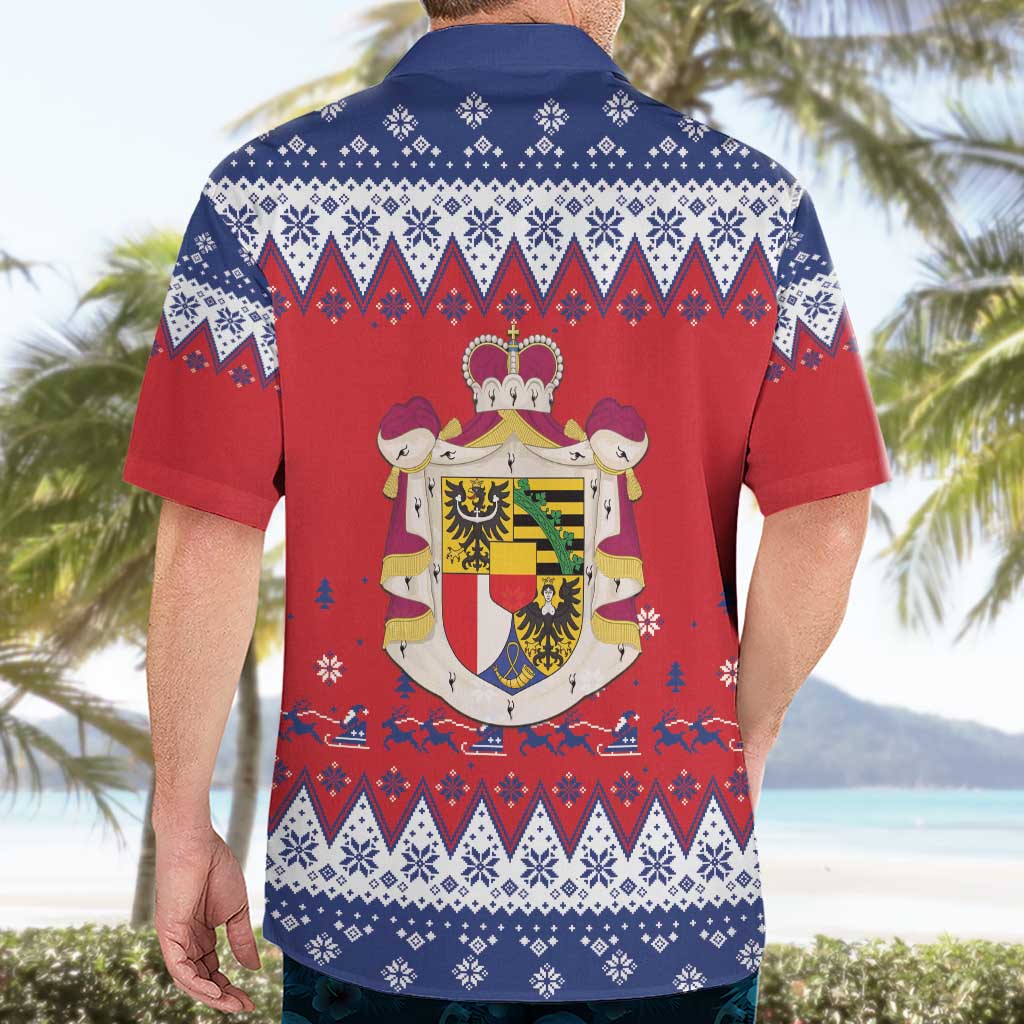 Liechtenstein Christmas Hawaiian Shirt Coat Of Arms Frohe Weihnachten - Wonder Print Shop