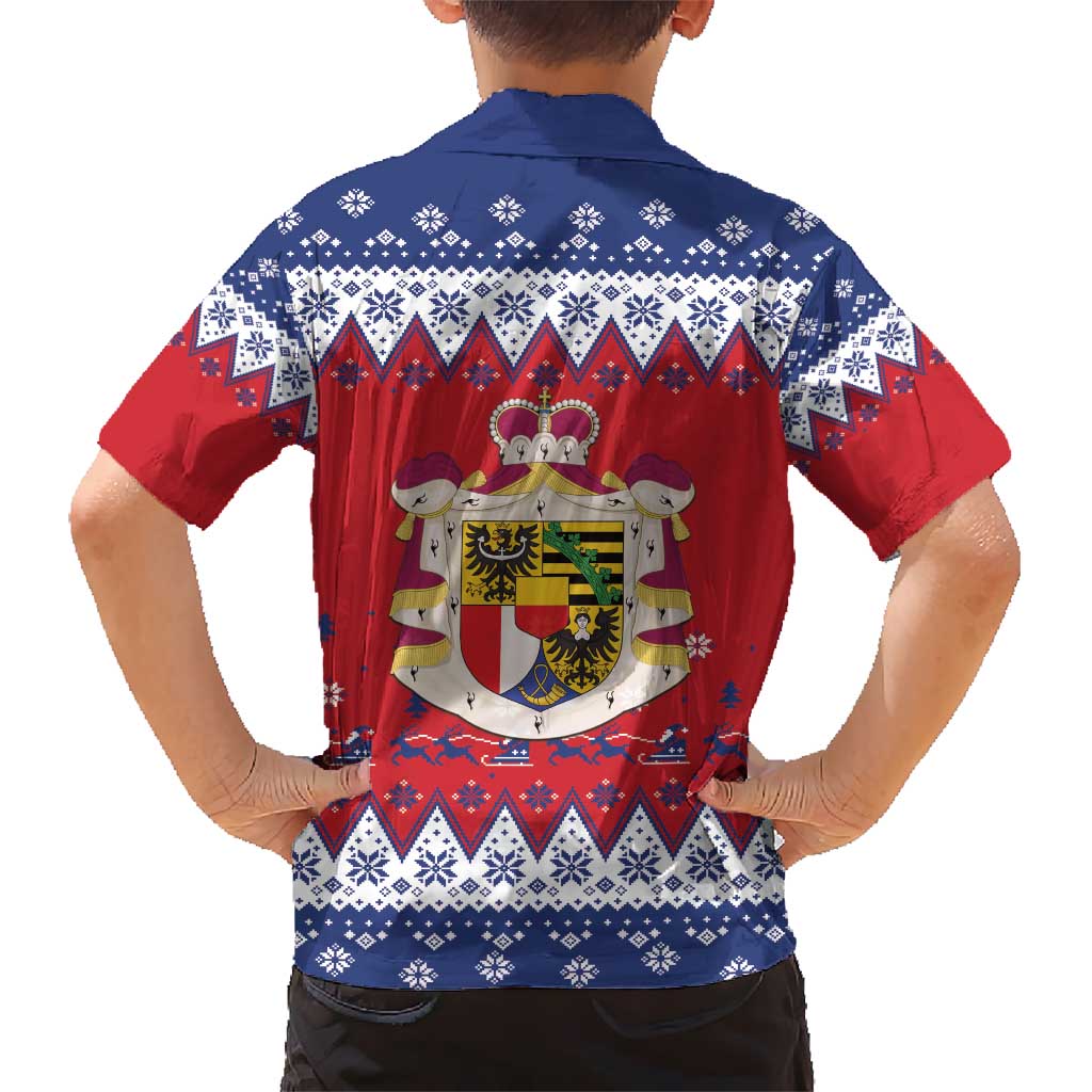 Liechtenstein Christmas Hawaiian Shirt Coat Of Arms Frohe Weihnachten - Wonder Print Shop