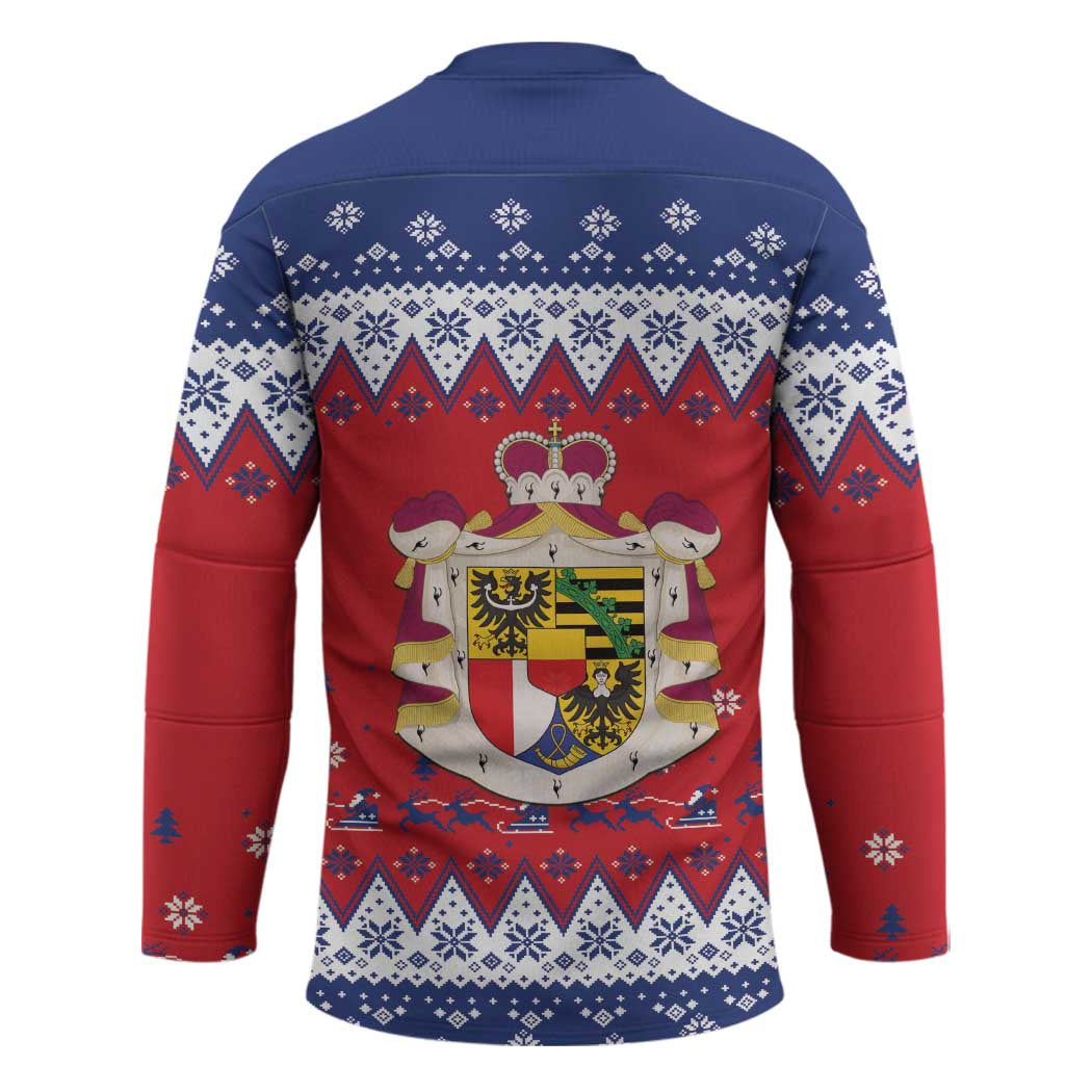 Liechtenstein Christmas Hockey Jersey Coat Of Arms Frohe Weihnachten - Wonder Print Shop