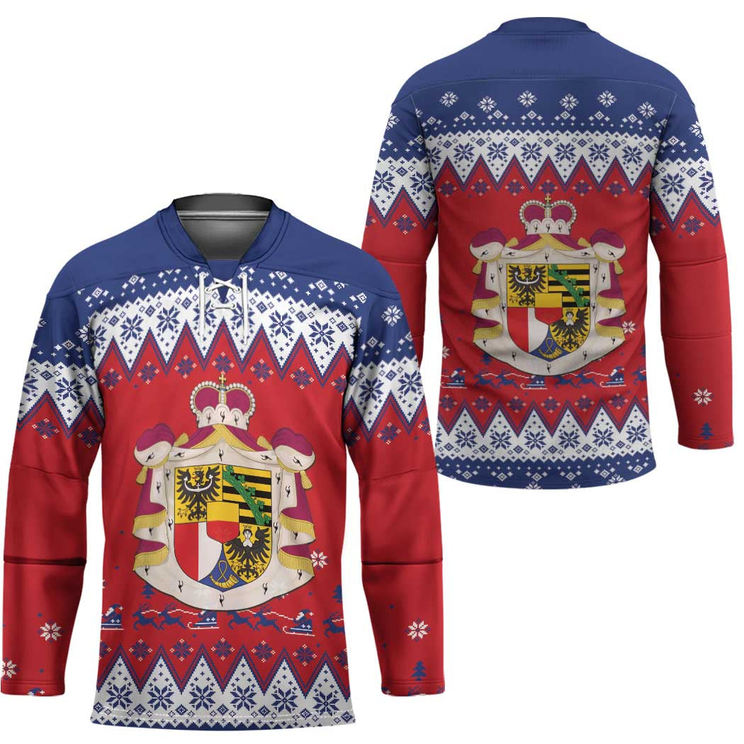 Liechtenstein Christmas Hockey Jersey Coat Of Arms Frohe Weihnachten - Wonder Print Shop