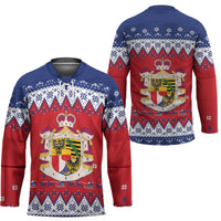 Liechtenstein Christmas Hockey Jersey Coat Of Arms Frohe Weihnachten - Wonder Print Shop