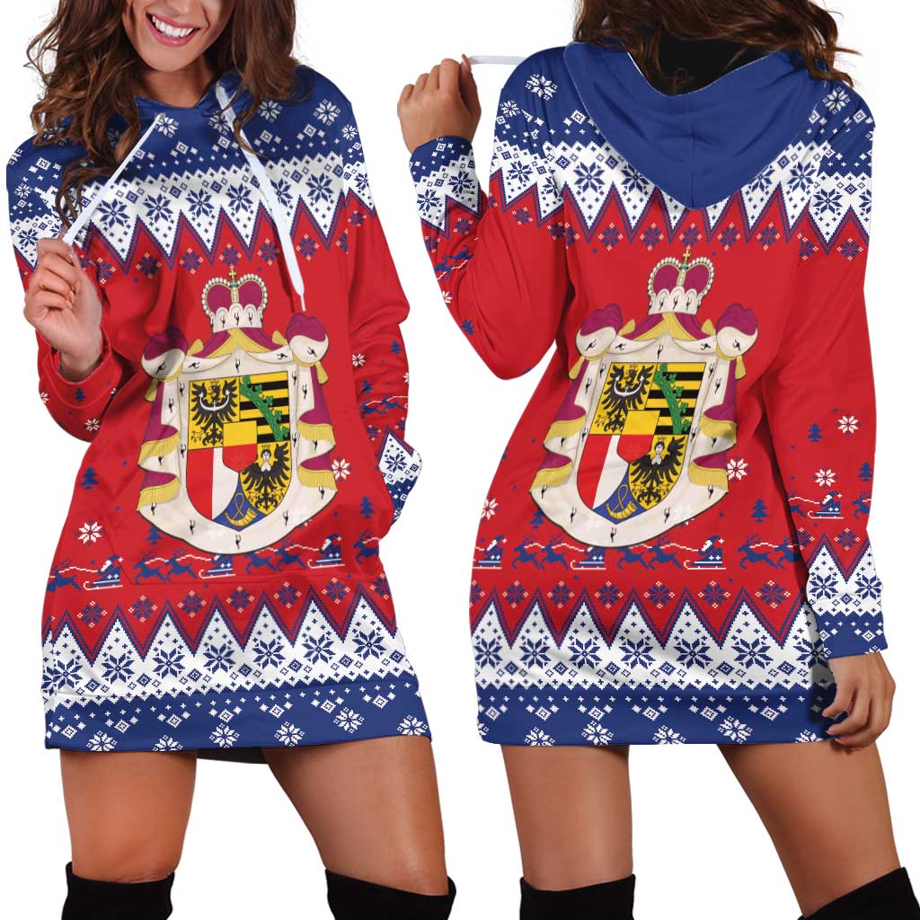 Liechtenstein Christmas Hoodie Dress Coat Of Arms Frohe Weihnachten - Wonder Print Shop