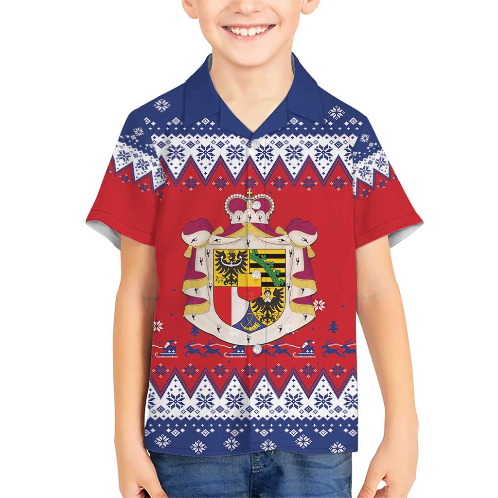 Liechtenstein Christmas Kid Hawaiian Shirt Coat Of Arms Frohe Weihnachten - Wonder Print Shop