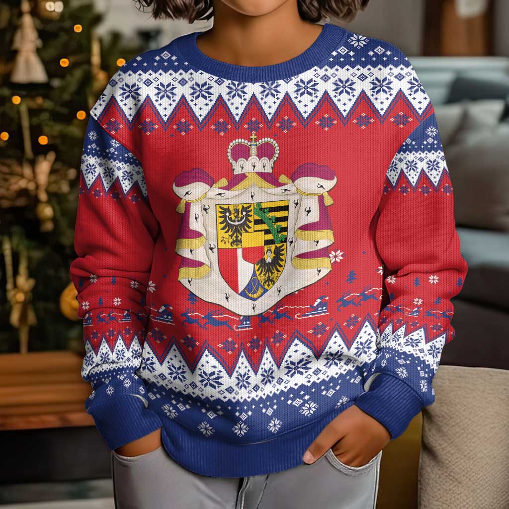 Liechtenstein Christmas Kid Ugly Christmas Sweater Coat Of Arms Frohe Weihnachten - Wonder Print Shop