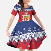 Liechtenstein Christmas Kid Short Sleeve Dress Coat Of Arms Frohe Weihnachten - Wonder Print Shop