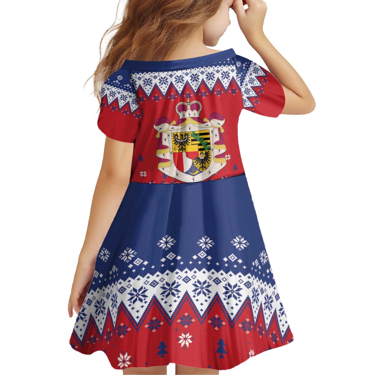Liechtenstein Christmas Kid Short Sleeve Dress Coat Of Arms Frohe Weihnachten - Wonder Print Shop