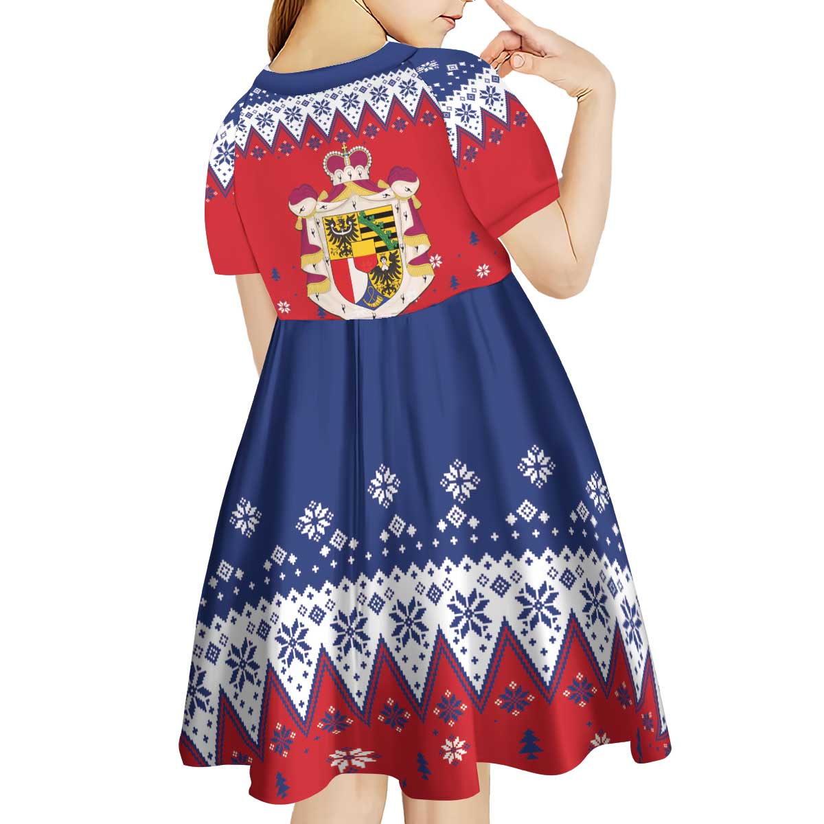 Liechtenstein Christmas Kid Short Sleeve Dress Coat Of Arms Frohe Weihnachten - Wonder Print Shop