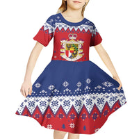 Liechtenstein Christmas Kid Short Sleeve Dress Coat Of Arms Frohe Weihnachten - Wonder Print Shop