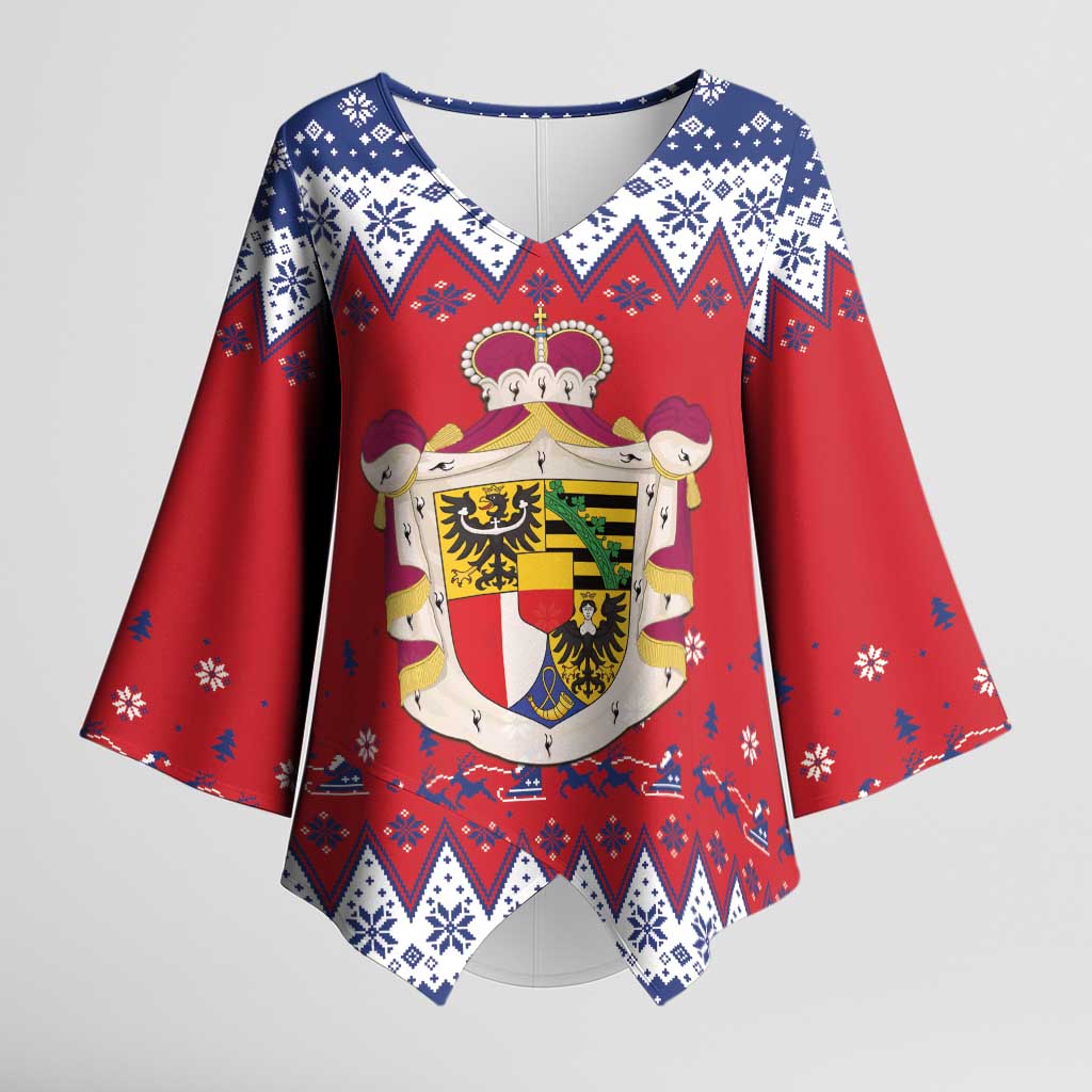 Liechtenstein Christmas Kimono Sleeve Blouse Coat Of Arms Frohe Weihnachten - Wonder Print Shop