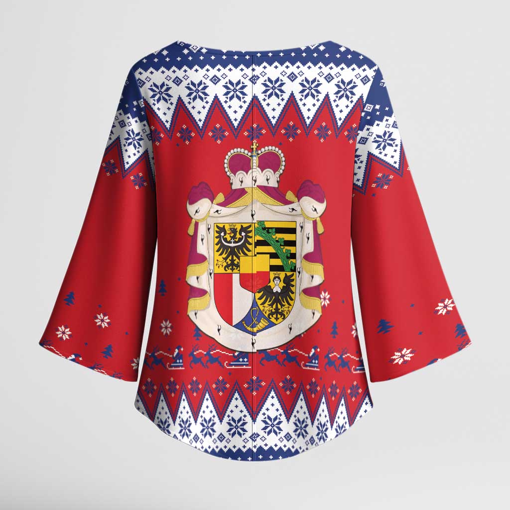 Liechtenstein Christmas Kimono Sleeve Blouse Coat Of Arms Frohe Weihnachten - Wonder Print Shop