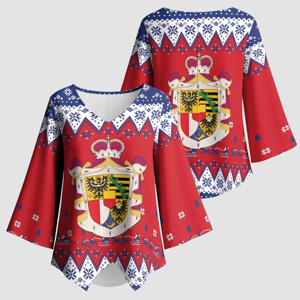 Liechtenstein Christmas Kimono Sleeve Blouse Coat Of Arms Frohe Weihnachten - Wonder Print Shop