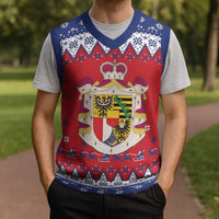 Liechtenstein Christmas Knitted V-Neck Vest Coat Of Arms Frohe Weihnachten - Wonder Print Shop