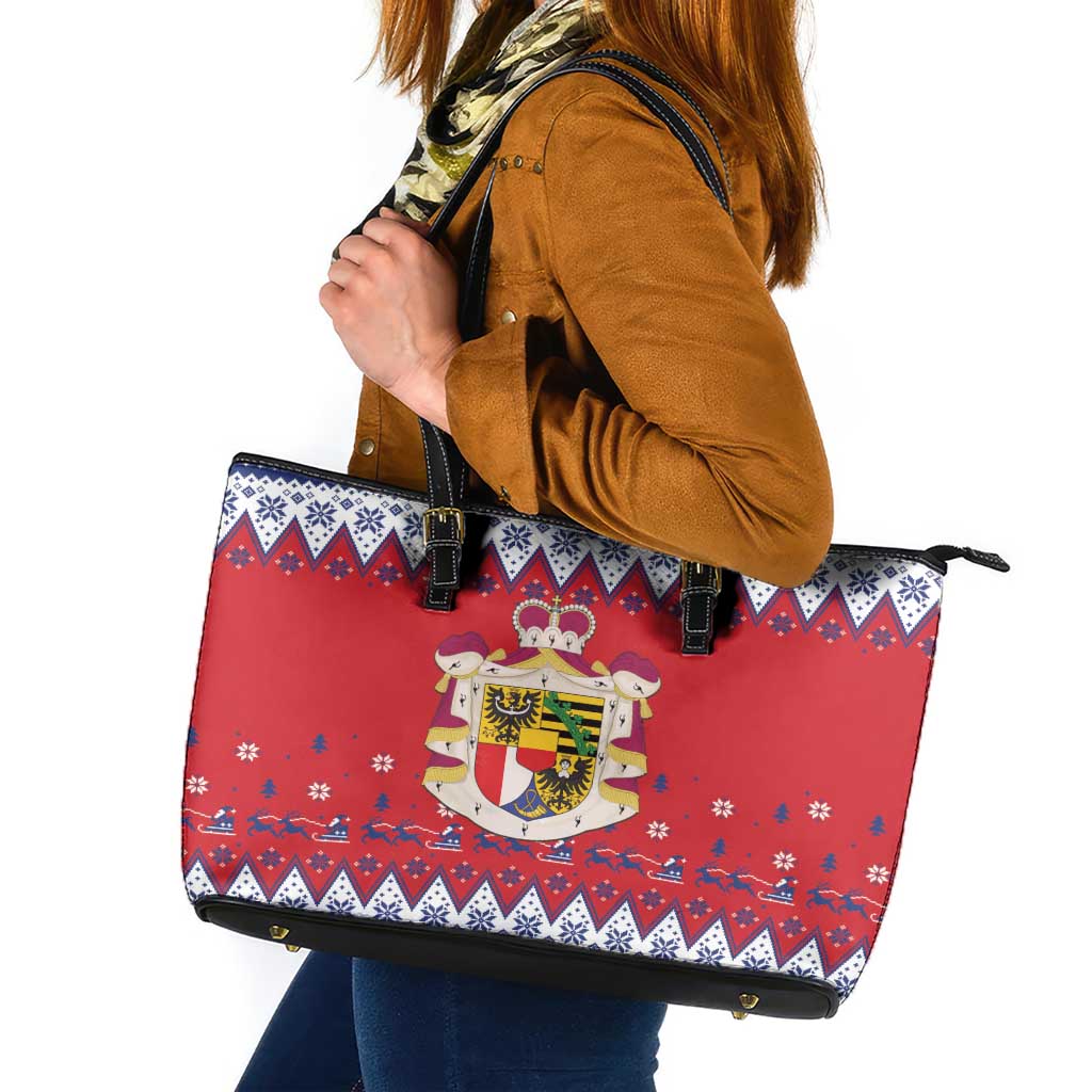 Liechtenstein Christmas Leather Tote Bag Coat Of Arms Frohe Weihnachten - Wonder Print Shop