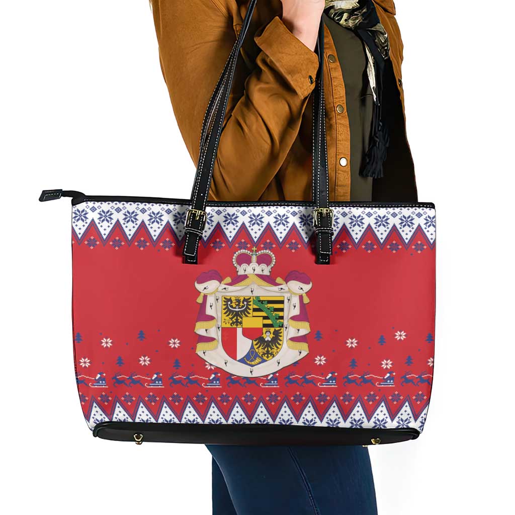 Liechtenstein Christmas Leather Tote Bag Coat Of Arms Frohe Weihnachten - Wonder Print Shop