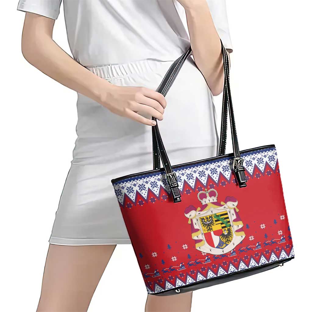 Liechtenstein Christmas Leather Tote Bag Coat Of Arms Frohe Weihnachten - Wonder Print Shop