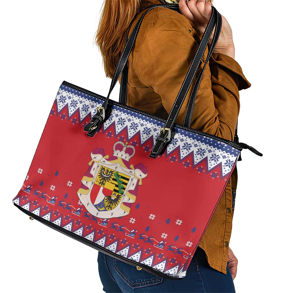 Liechtenstein Christmas Leather Tote Bag Coat Of Arms Frohe Weihnachten - Wonder Print Shop