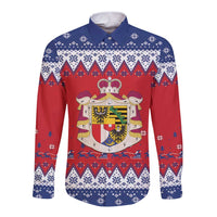 Liechtenstein Christmas Long Sleeve Button Shirt Coat Of Arms Frohe Weihnachten - Wonder Print Shop