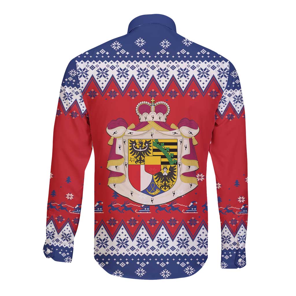 Liechtenstein Christmas Long Sleeve Button Shirt Coat Of Arms Frohe Weihnachten - Wonder Print Shop