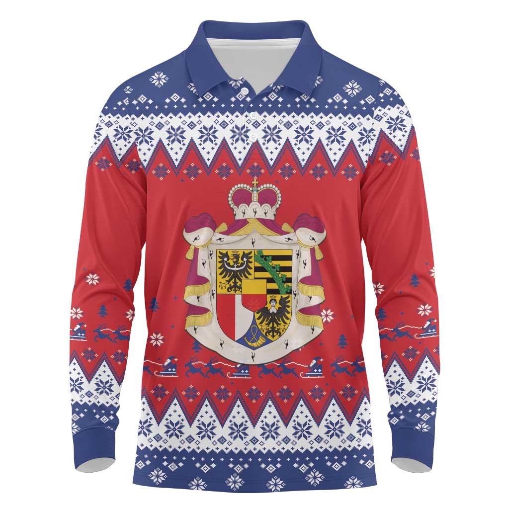 Liechtenstein Christmas Long Sleeve Polo Shirt Coat Of Arms Frohe Weihnachten - Wonder Print Shop