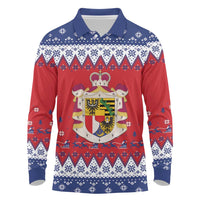 Liechtenstein Christmas Long Sleeve Polo Shirt Coat Of Arms Frohe Weihnachten - Wonder Print Shop