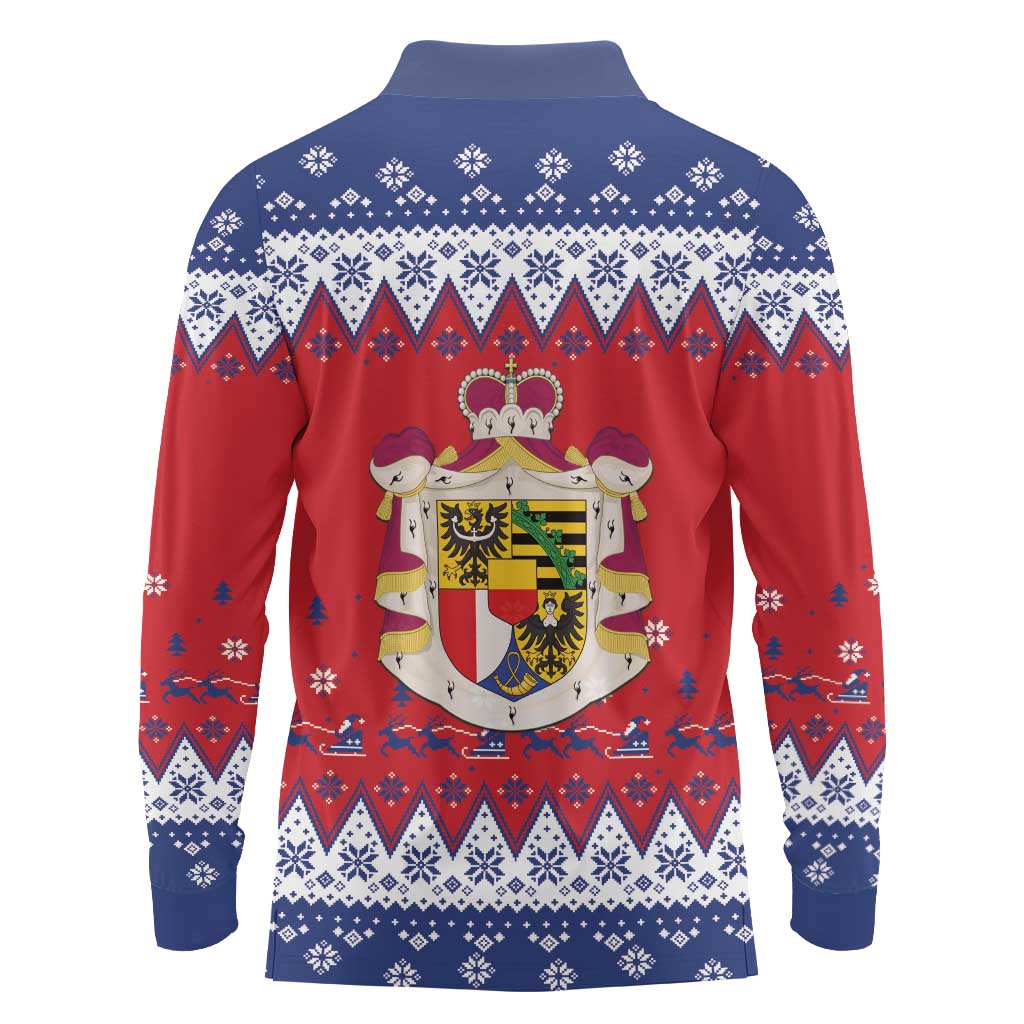 Liechtenstein Christmas Long Sleeve Polo Shirt Coat Of Arms Frohe Weihnachten - Wonder Print Shop