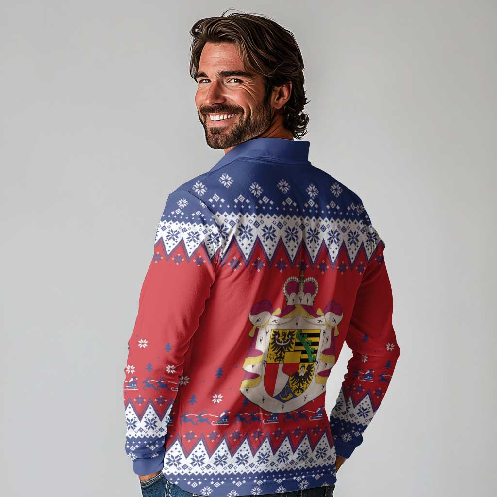 Liechtenstein Christmas Long Sleeve Polo Shirt Coat Of Arms Frohe Weihnachten - Wonder Print Shop