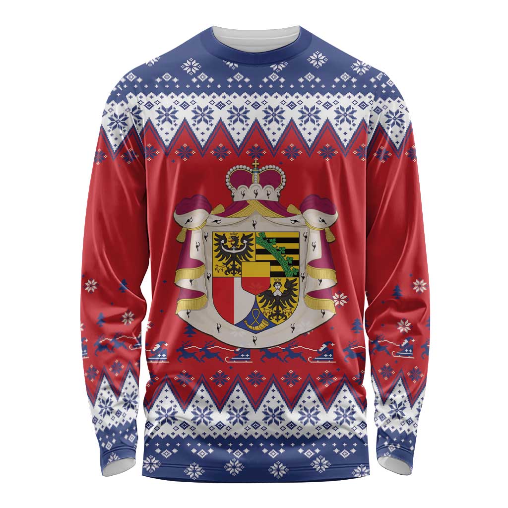 Liechtenstein Christmas Long Sleeve Shirt Coat Of Arms Frohe Weihnachten - Wonder Print Shop