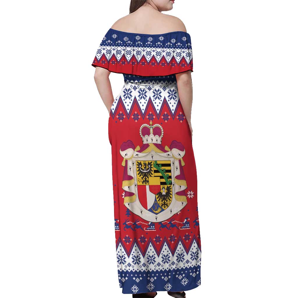 Liechtenstein Christmas Off Shoulder Maxi Dress Coat Of Arms Frohe Weihnachten - Wonder Print Shop