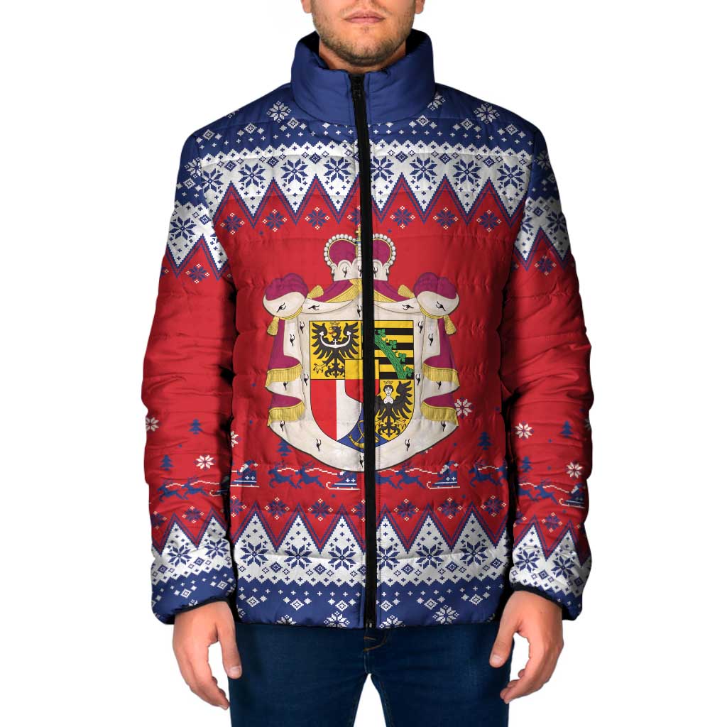Liechtenstein Christmas Padded Jacket Coat Of Arms Frohe Weihnachten - Wonder Print Shop