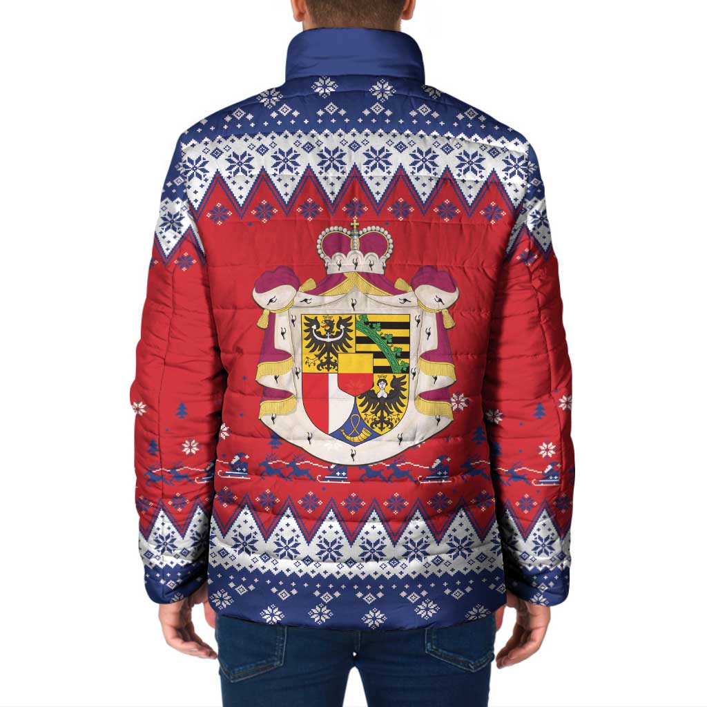 Liechtenstein Christmas Padded Jacket Coat Of Arms Frohe Weihnachten - Wonder Print Shop