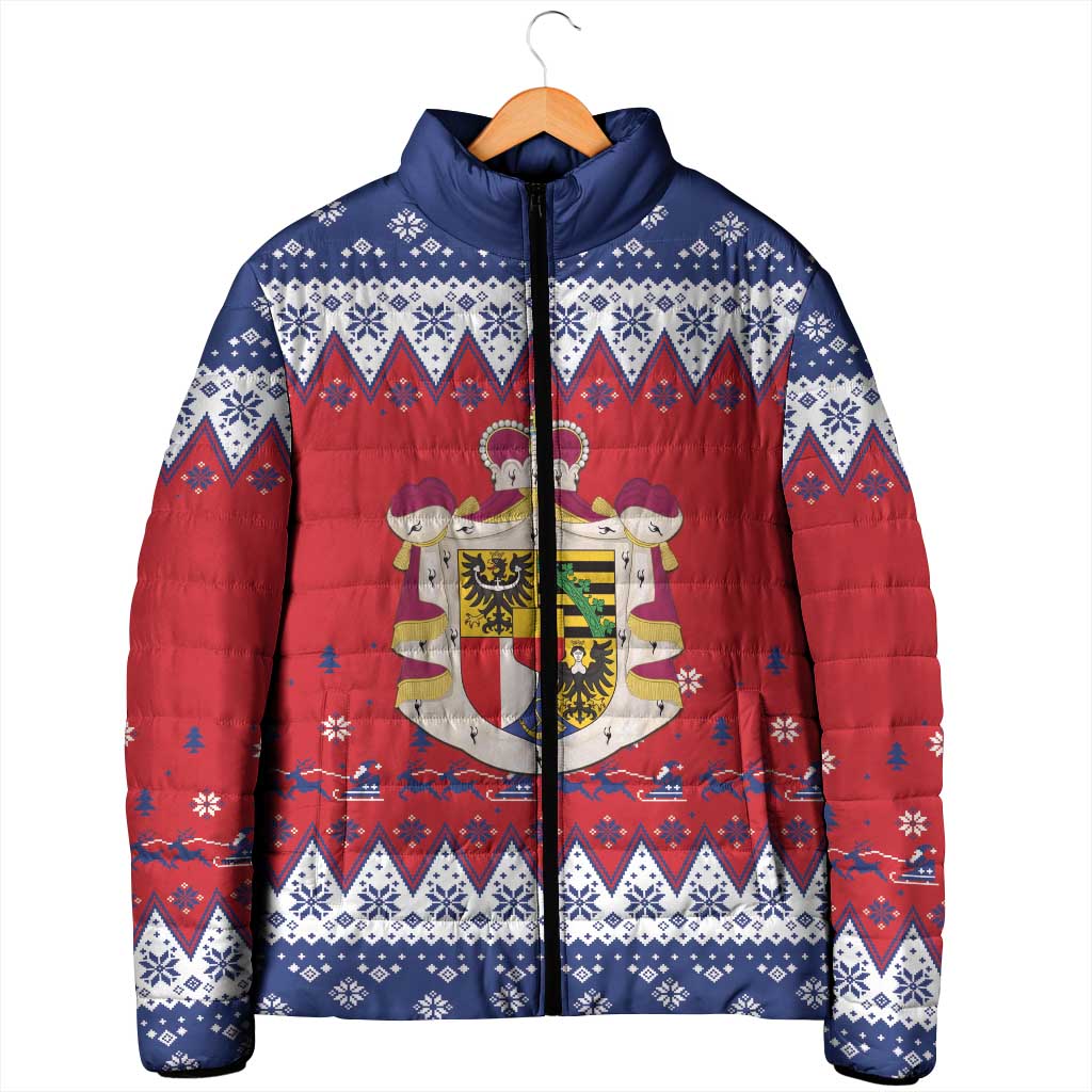 Liechtenstein Christmas Padded Jacket Coat Of Arms Frohe Weihnachten - Wonder Print Shop