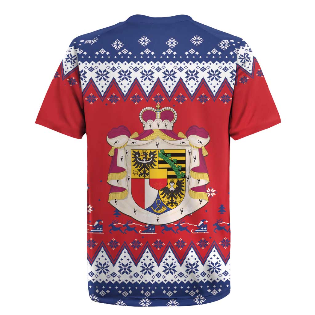 Liechtenstein Christmas Rugby Jersey Coat Of Arms Frohe Weihnachten - Wonder Print Shop