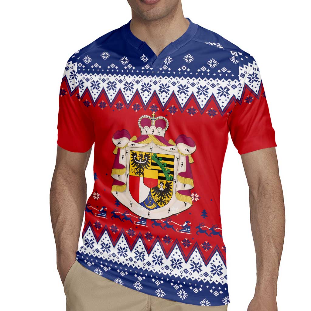 Liechtenstein Christmas Rugby Jersey Coat Of Arms Frohe Weihnachten - Wonder Print Shop