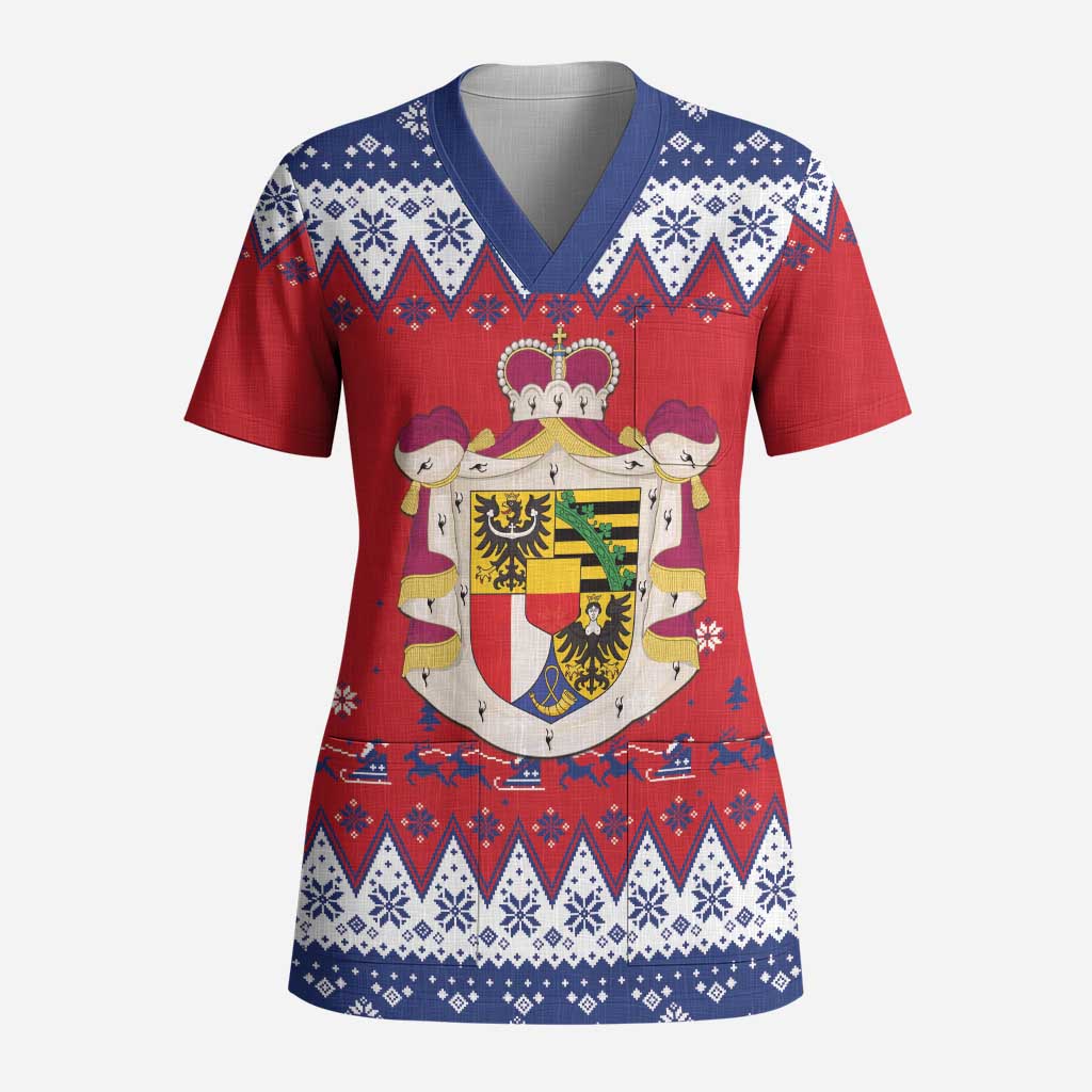 Liechtenstein Christmas Scrub Top Coat Of Arms Frohe Weihnachten - Wonder Print Shop
