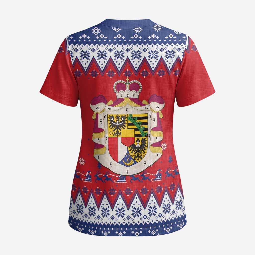Liechtenstein Christmas Scrub Top Coat Of Arms Frohe Weihnachten - Wonder Print Shop