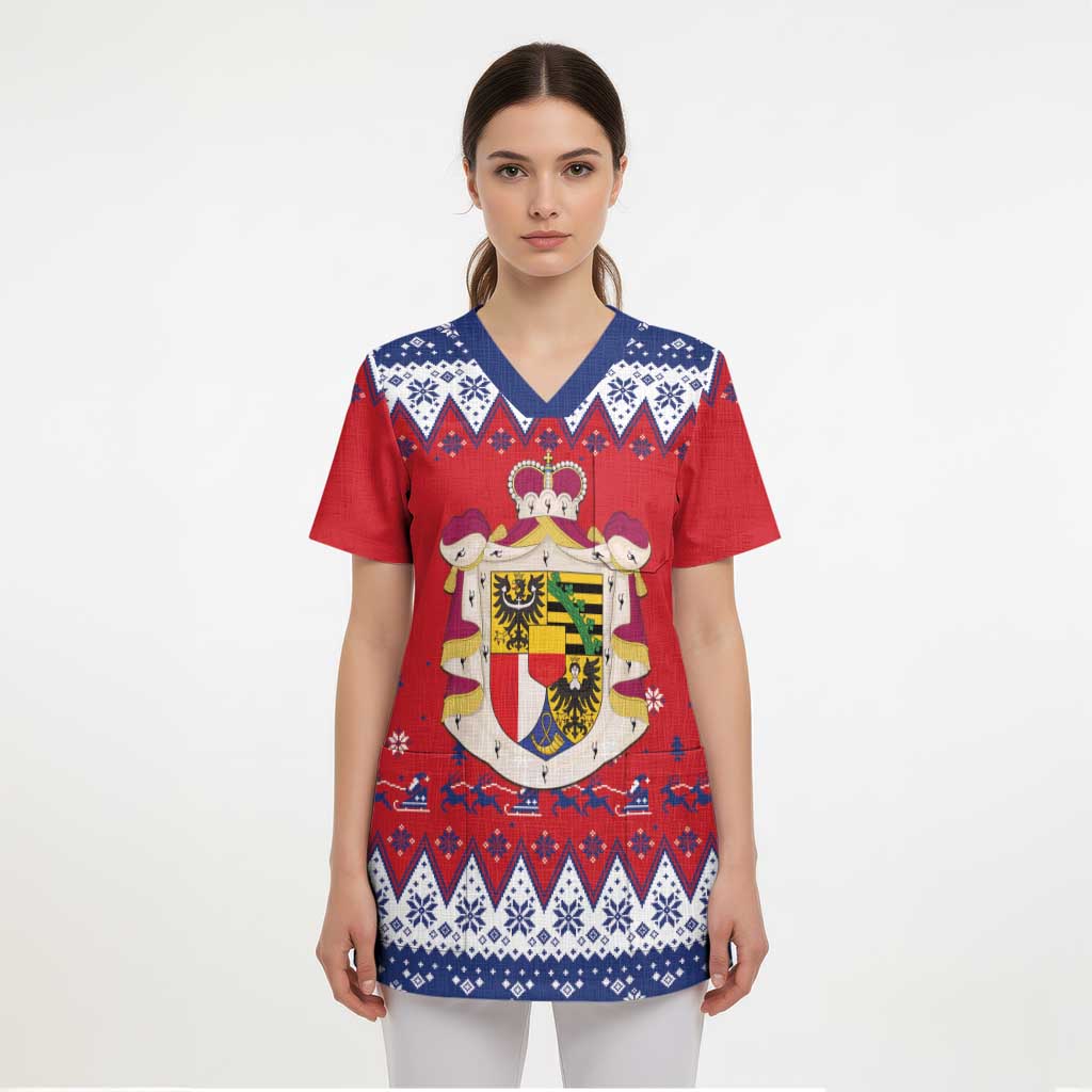 Liechtenstein Christmas Scrub Top Coat Of Arms Frohe Weihnachten - Wonder Print Shop