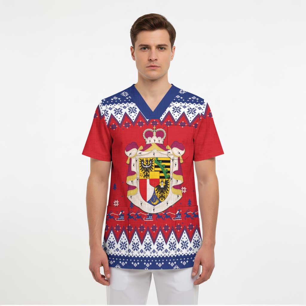 Liechtenstein Christmas Scrub Top Coat Of Arms Frohe Weihnachten - Wonder Print Shop