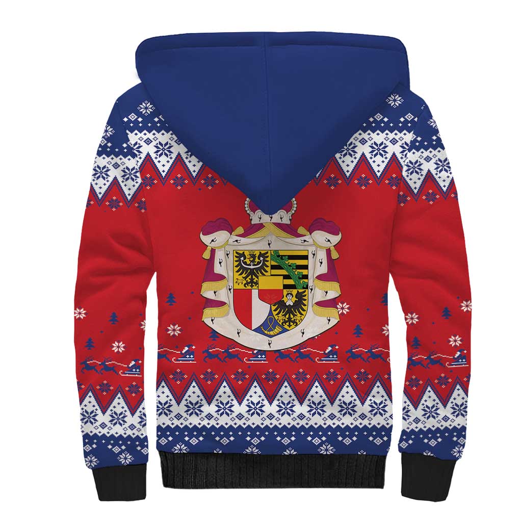 Liechtenstein Christmas Sherpa Hoodie Coat Of Arms Frohe Weihnachten - Wonder Print Shop