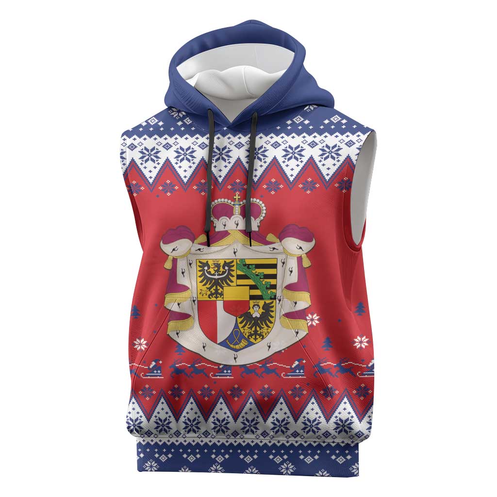 Liechtenstein Christmas Sleeveless Hoodie Coat Of Arms Frohe Weihnachten - Wonder Print Shop