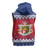Liechtenstein Christmas Sleeveless Hoodie Coat Of Arms Frohe Weihnachten - Wonder Print Shop